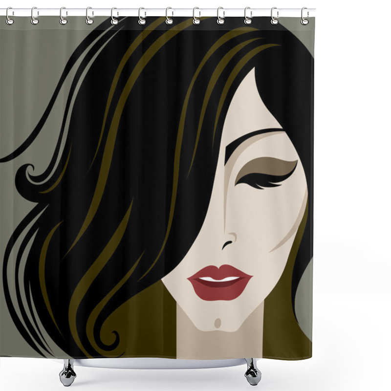 Personality  Portrait Of Woman With Make-up And Long Hair Shower Curtains