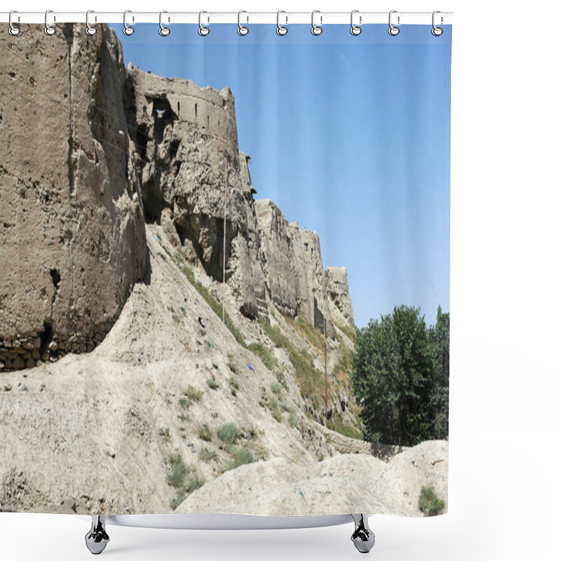 Personality  The Wall Of Ghazni Citadel In Ghazni, Afghanistan. This Crumbling Defensive Wall Is The Remains Of A Large Historical Fortress From An Ancient Walled City. City Wall In Ghazni, Central Afghanistan. Shower Curtains