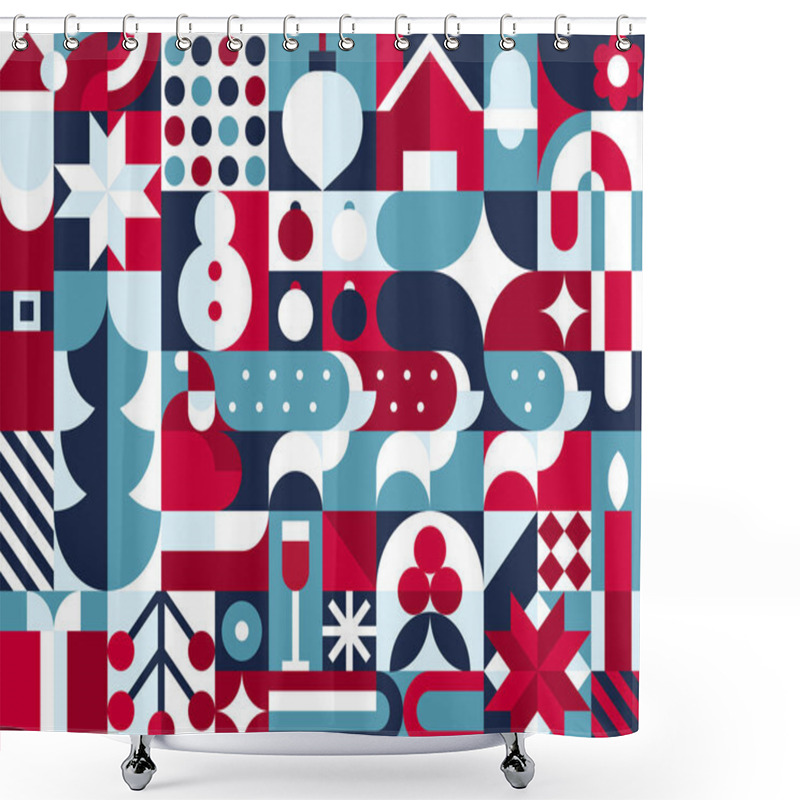 Personality  Christmas Winter Theme In Bauhaus Geometric Style Arrange As Grid For Backdrop, Background, Banner And Wrapping Paper Gift Or Seamless Pattern Shower Curtains