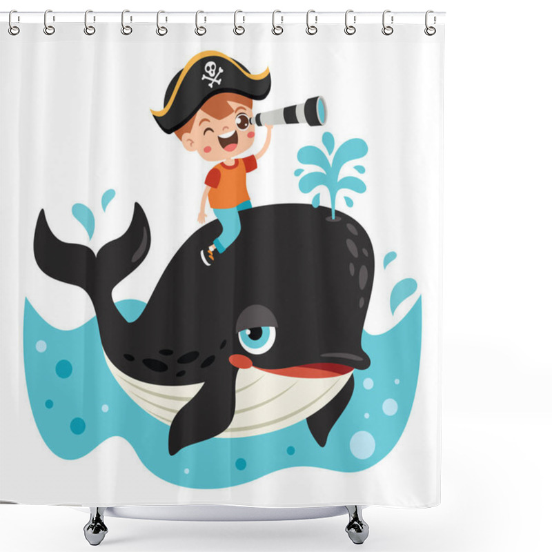 Personality  Funny Cartoon Kid Riding Whale Shower Curtains