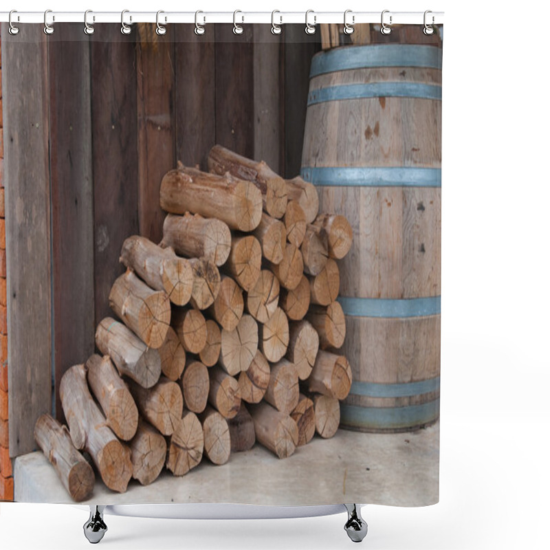 Personality  Snow Log Stack Lumber In Winter. Woodpile Of Pine Shower Curtains