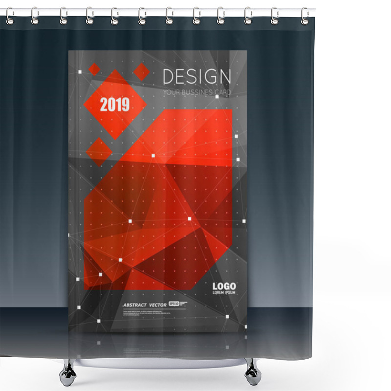 Personality  Abstract Composition. Red, Black Font Texture. Perforated Dot Construction. Square Block. A4 Brochure Title Sheet. Creative Figure Icon. Commercial Logo Surface. Pointed Banner Form. Dark Flier Fiber. Shower Curtains