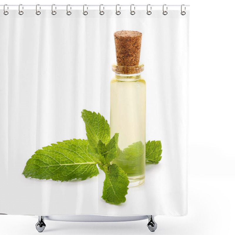 Personality  Aromatic Mint Oil On White Background Shower Curtains