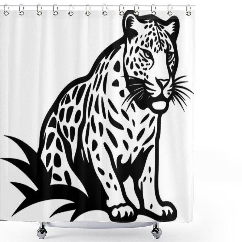 Personality  Leopard - Black And White Vector Illustration Shower Curtains