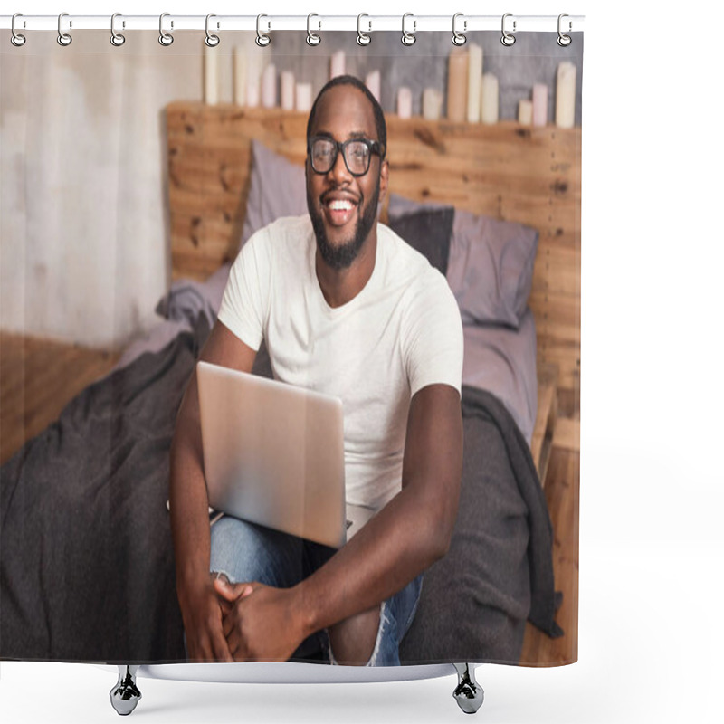 Personality  Charming Young African American Working At Home Shower Curtains