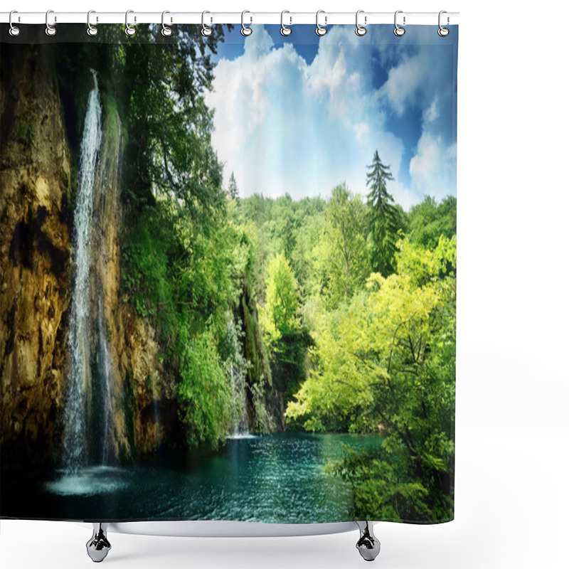 Personality  Waterfall In Deep Forest Shower Curtains