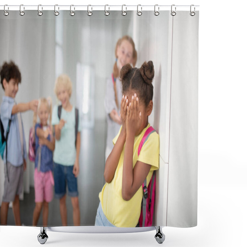 Personality  Dark-skinned Girl Closing Her Face While Suffering From Bullying Shower Curtains