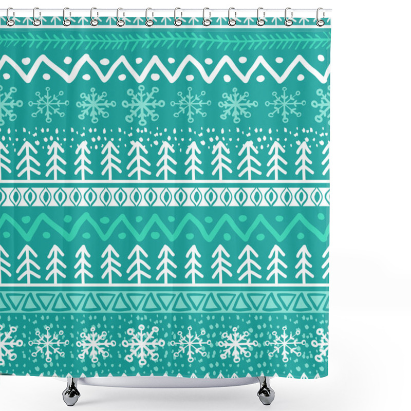 Personality  Vector Seamless Hand Drawn Pattern In Turquoise Blue And White C Shower Curtains