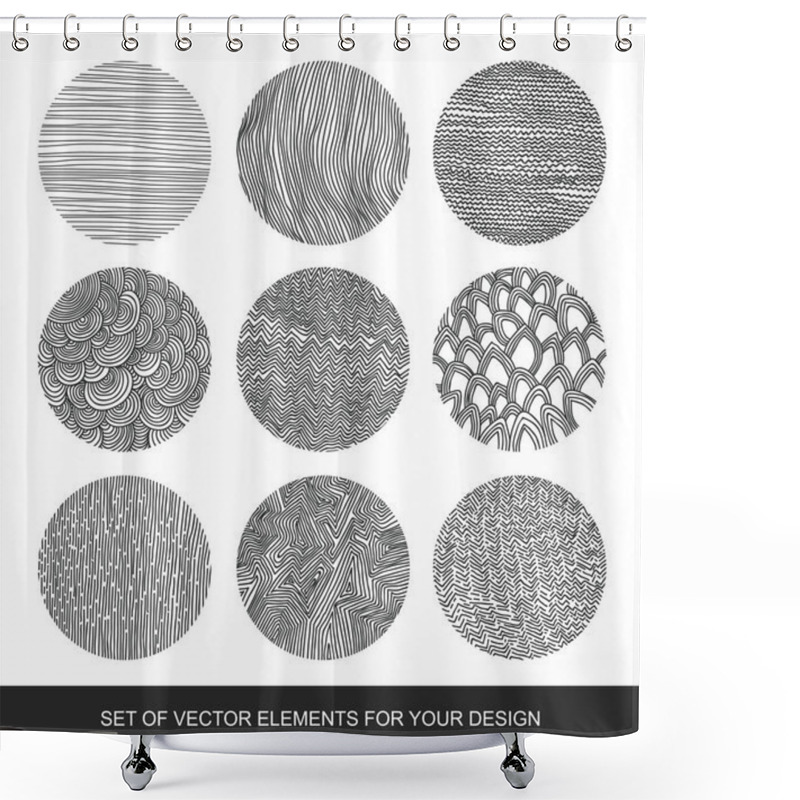 Personality  Set Isolated Textures, Brushes, Graphics, Design Element. Hand-d Shower Curtains