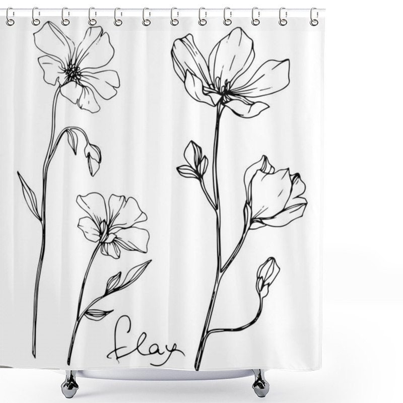 Personality  Vector Flax Floral Botanical Flower. Wild Spring Leaf Wildflower Isolated. Black And White Engraved Ink Art. Isolated Flax Illustration Element On White Background. Shower Curtains