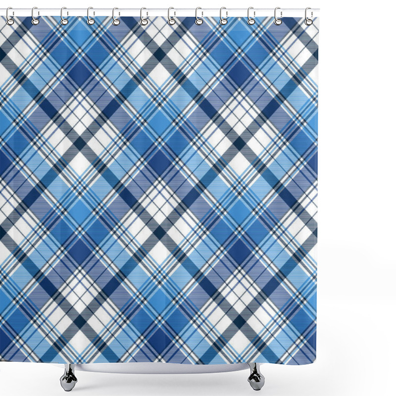 Personality  Blue Diagonal Abstract Plaid Seamless Pattern Shower Curtains