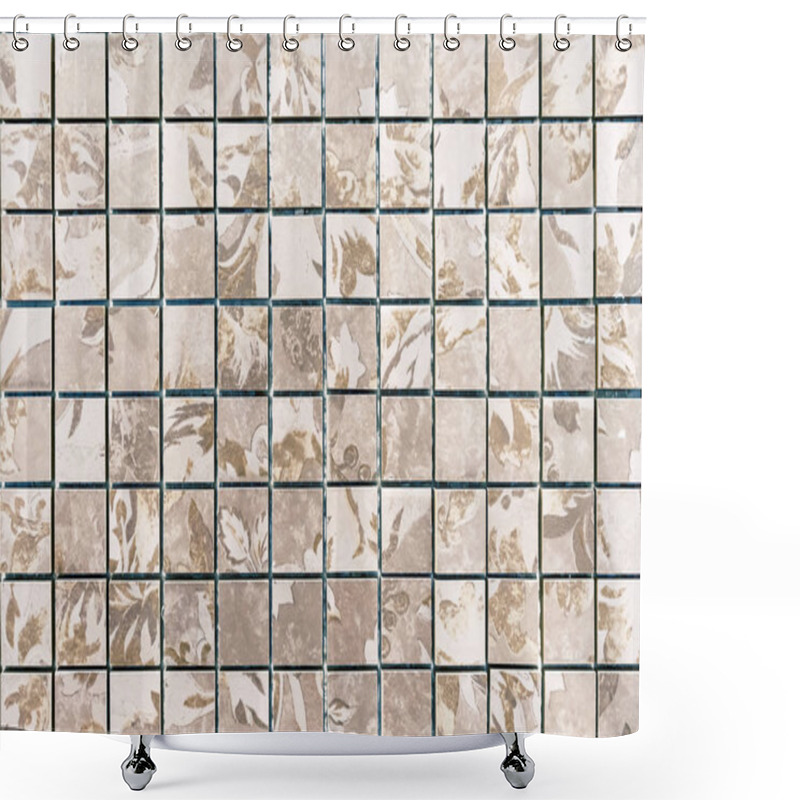 Personality  Mosaic Tiles In The Interior Of The Bathroom. Background Of Ceramic Tiles Mosaic. Shower Curtains