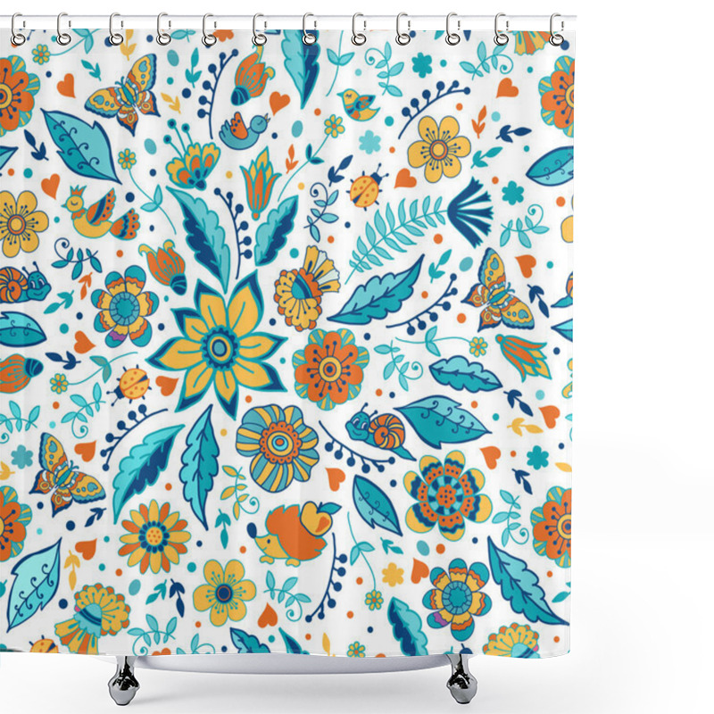 Personality  Floral Pattern With Butterflies Shower Curtains