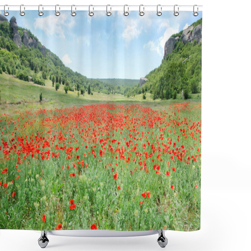 Personality  Poppies In Green Field Shower Curtains