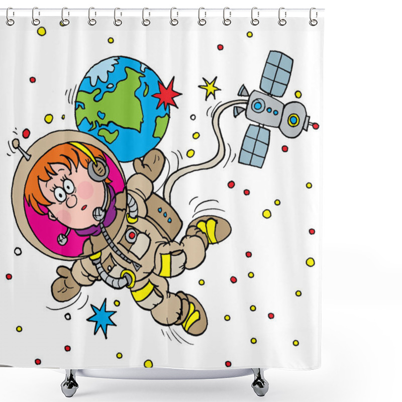 Personality  Boy Floating In Outer Space As An Astronaut Shower Curtains