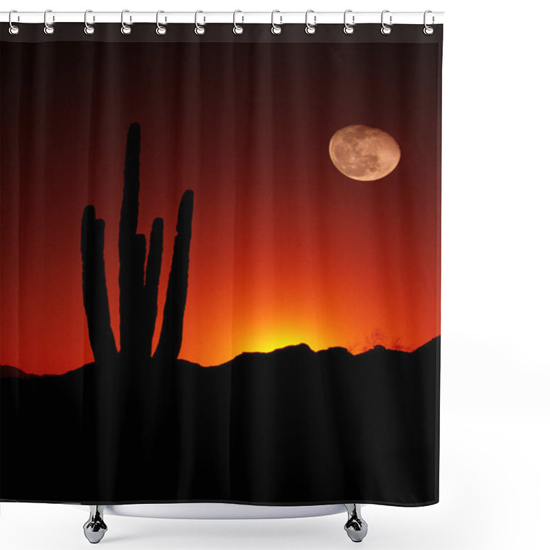 Personality  Vertical Desert Saguaro Cactus Full Moon Sunset American Southwest Shower Curtains