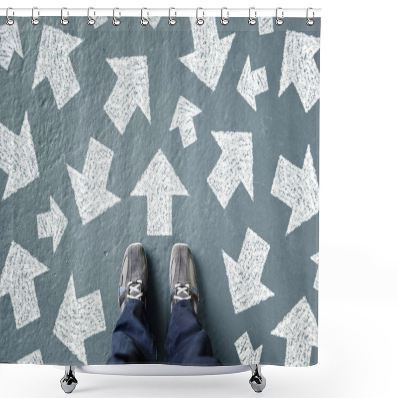 Personality  Man Standing With Many Direction Arrows Shower Curtains