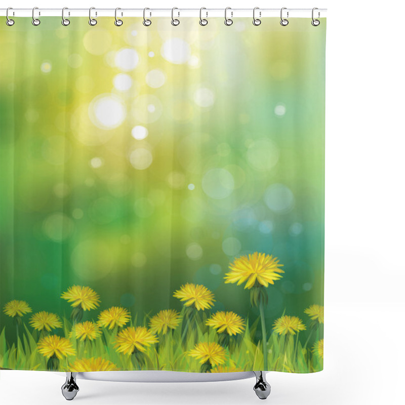 Personality  Spring Background With Yellow Dandelions. Shower Curtains