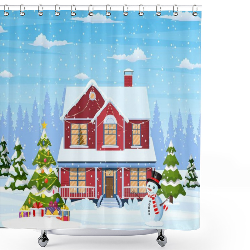 Personality  Suburban House Covered Snow. Shower Curtains