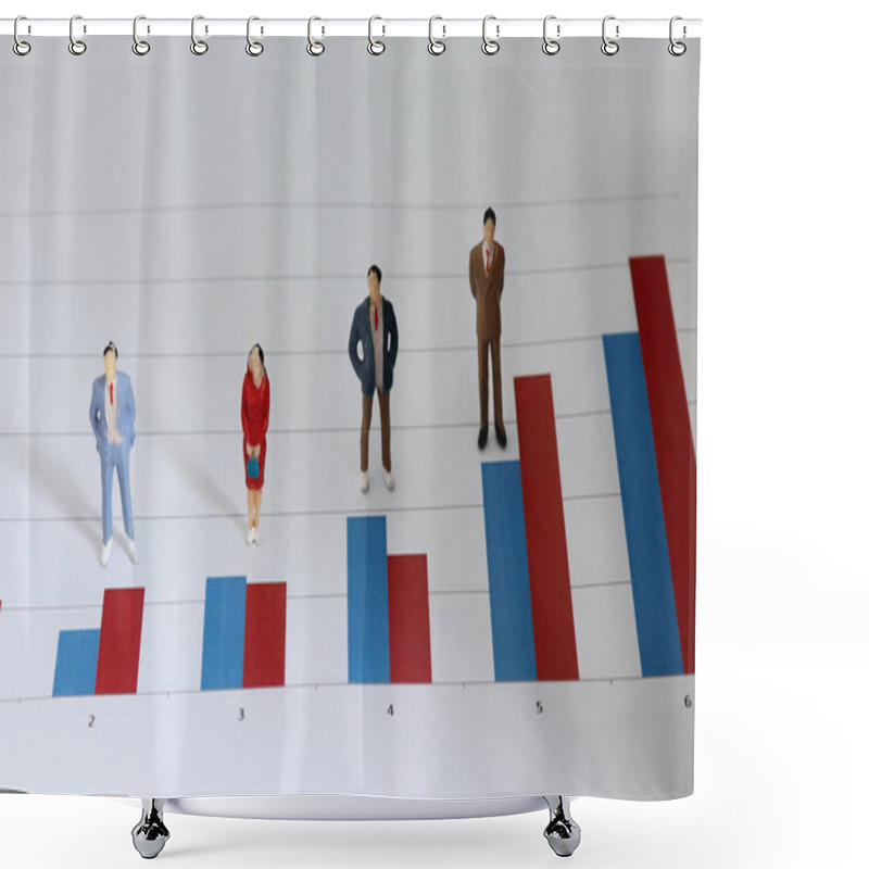 Personality  Miniature People Standing On A Bar Graph. The Concept Of People At Work Who Are Judged By Numerical Values. Shower Curtains