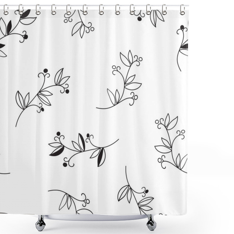 Personality  Sprigs With Leaves And Berries. Seamless Vector Elegant Two-tone Pattern. Shower Curtains