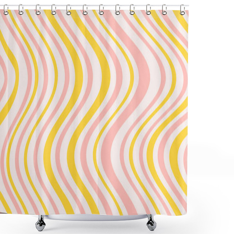 Personality  Groovy Waves Background. Psychedelic Abstract Wavy Curves Vector Pattern In 1970s Hippie Retro Style For Print On Textile, Wrapping Paper, Web Design And Social Media. Yellow Color Shower Curtains