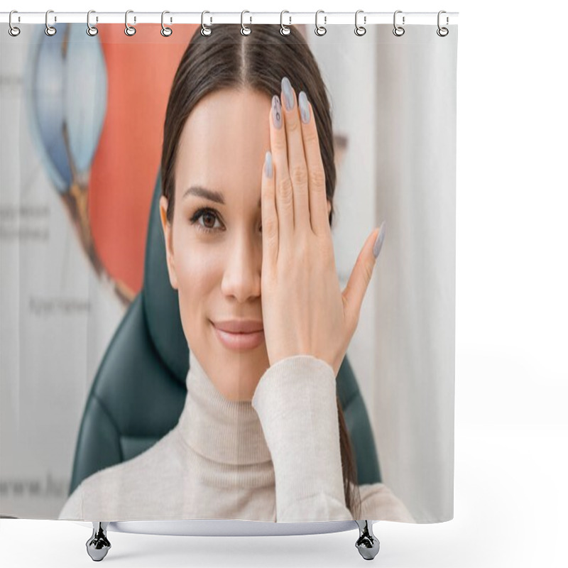 Personality  Obscured View Of Young Female Patient Getting Eye Test In Clinic Shower Curtains