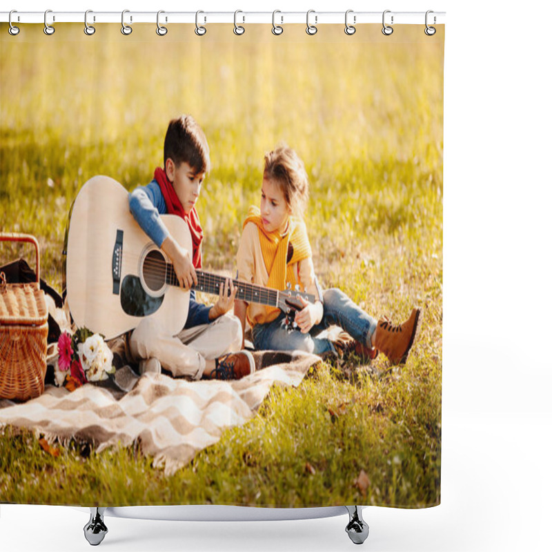 Personality  Children With Guitar In Park Shower Curtains