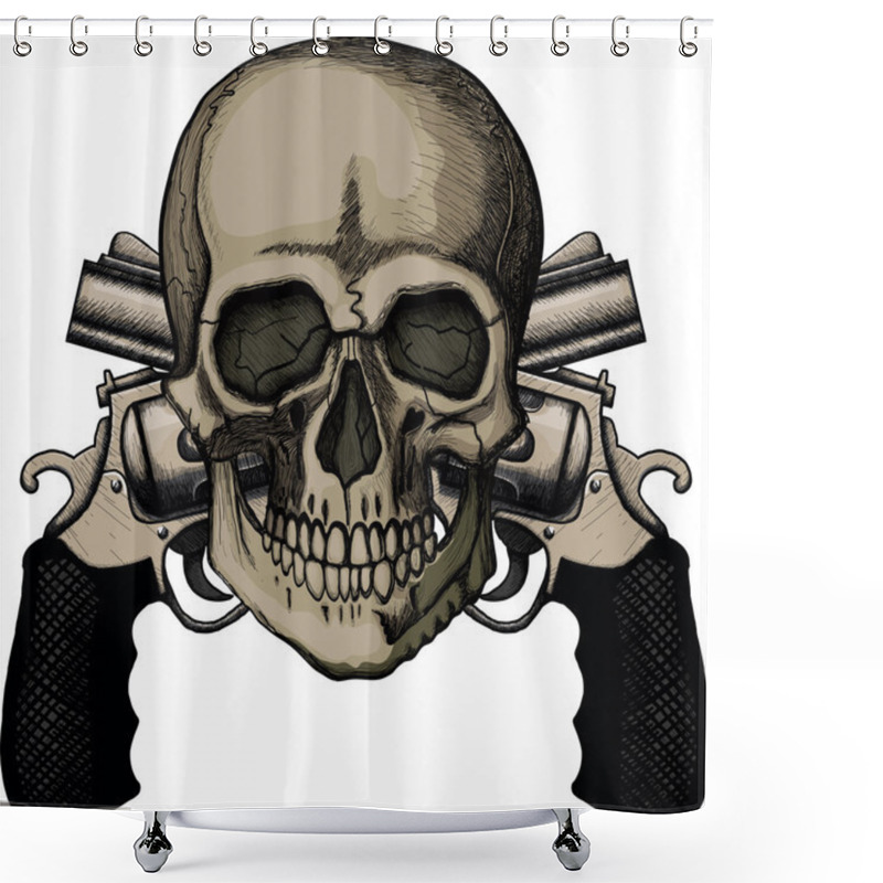 Personality  Skull And Two Crossed Revolvers Shower Curtains