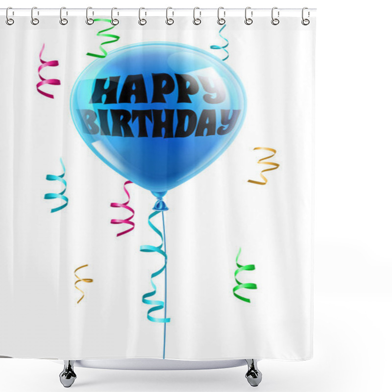 Personality  Happy Birthday Blue Balloon Shower Curtains