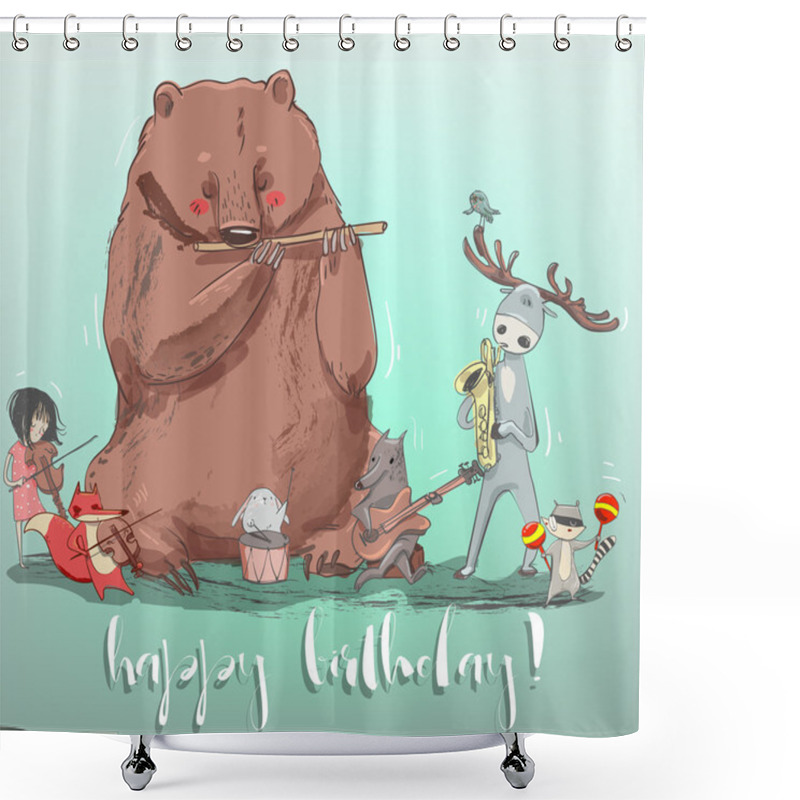 Personality  Set With Cute Musical Animals Shower Curtains