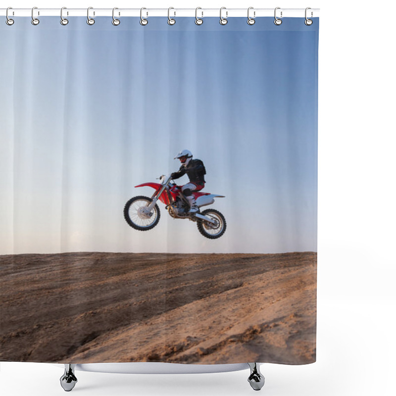 Personality  Rider Performs Stunts In Desert Shower Curtains