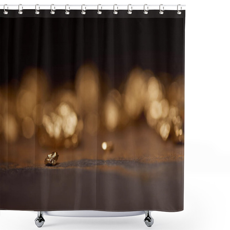 Personality  Selective Focus Of Small Golden Stone On Grey And Brown Marble Surface With Blurred Background Shower Curtains