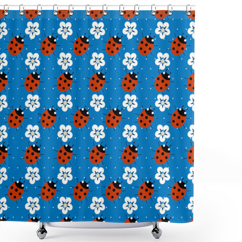 Personality  Ladybugs With Flowers Seamless Pattern Shower Curtains