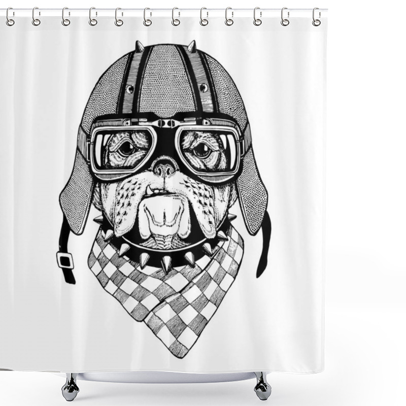 Personality  Vintage Vector Images Of Dogs For T-shirt Design For Motorcycle, Bike, Motorbike, Scooter Club, Aero Club Shower Curtains