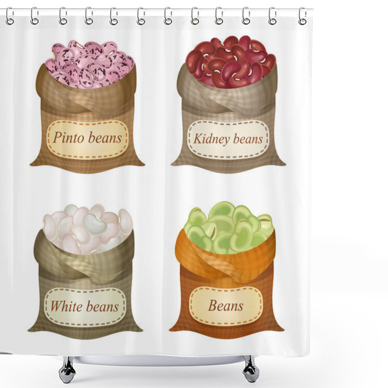 Personality  Four Untied Sacks With Beans, Peas And Labels On Them Shower Curtains