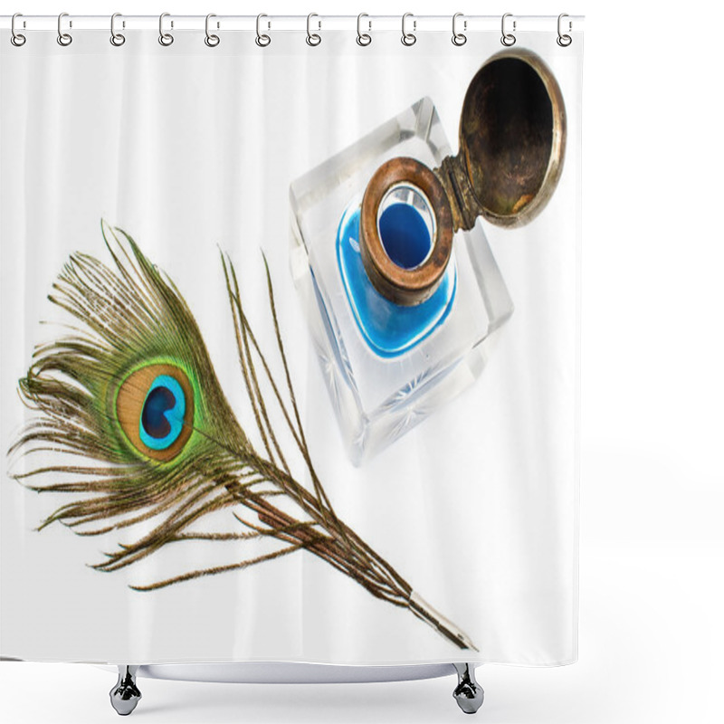 Personality  Peacock Feather Quill And Inkwell Shower Curtains