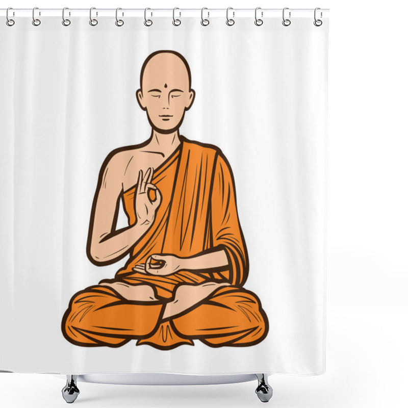 Personality  Buddhist In Orange Robe. Buddha, Buddhism Concept. Cartoon Vector Illustration Shower Curtains