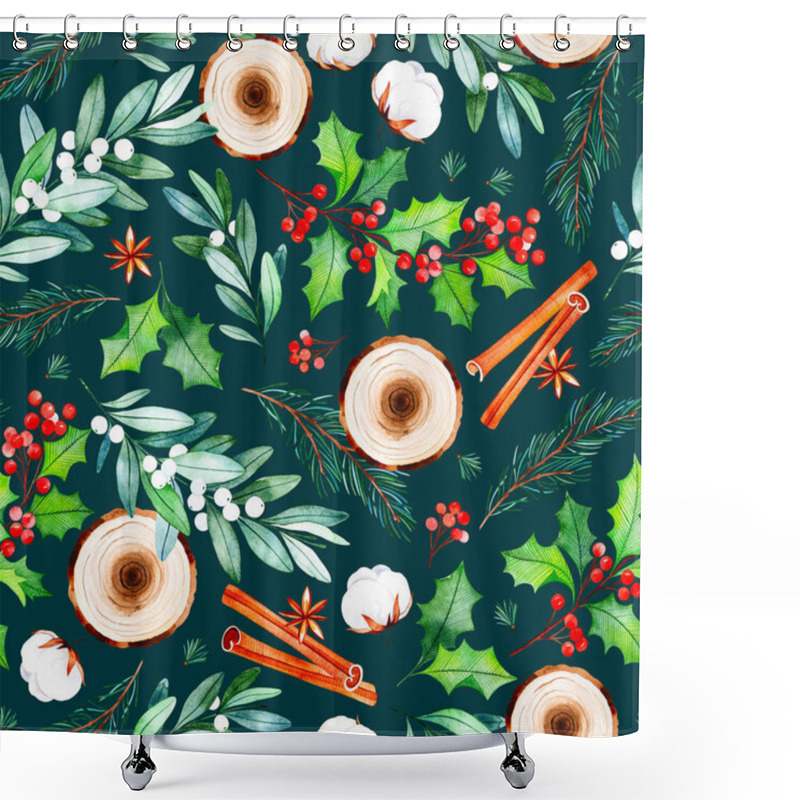 Personality  Festive Floral Composition With Sawed Wood, Cinnamon Pieces, Branches, Leaves, Cotton And Viburnum Shower Curtains