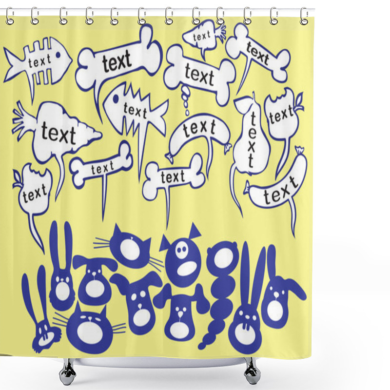 Personality  The Group Of Cats, Dogs, Rabbits And Caterpillars. Cloud For The Text. Shower Curtains