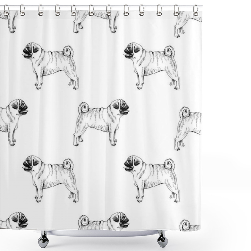 Personality  Seamless Pattern With Hand Drawn Pugs Shower Curtains