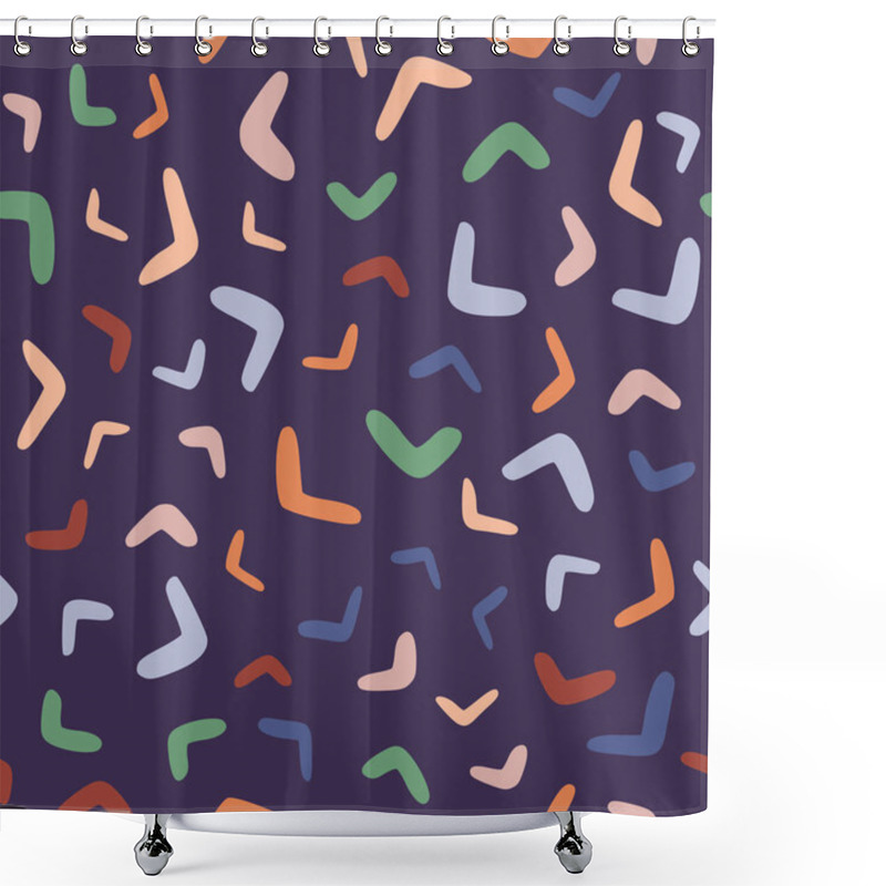 Personality  Boomerang Seamless Pattern On Purple Background. Abstract Shape Endless Wallpaper. Decorative Backdrop For Fabric Design, Textile Print, Wrapping. Vector Illustration. Shower Curtains