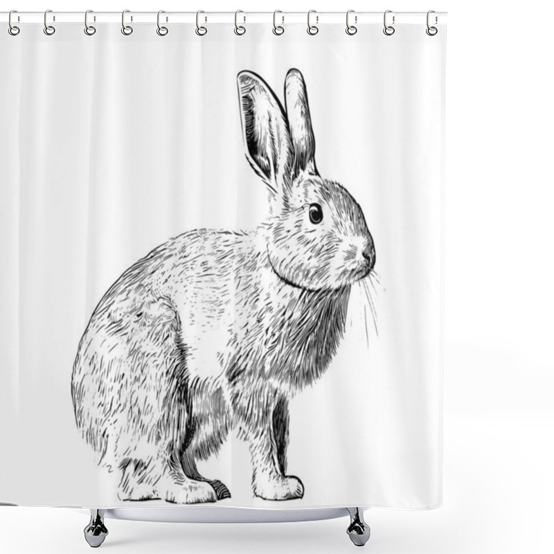 Personality   Rabbit Sitting Sketch Engraving Hand Drawn Vector Illustration Shower Curtains