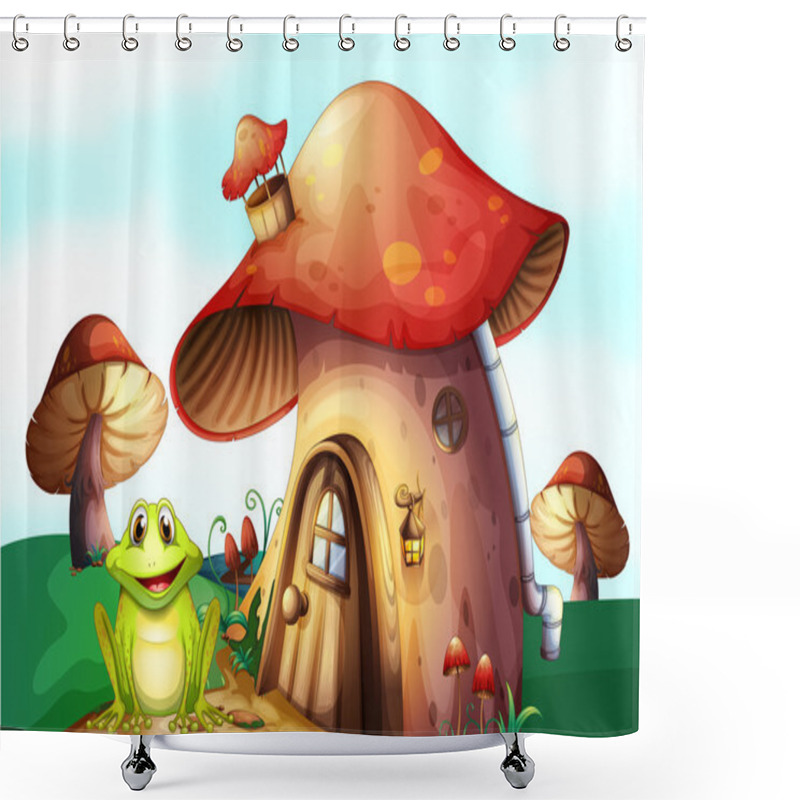 Personality  A Frog Beside A Mushroom House Shower Curtains