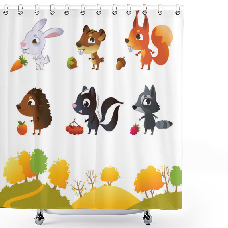 Personality  Set Of Cartoon Forest Animals Shower Curtains