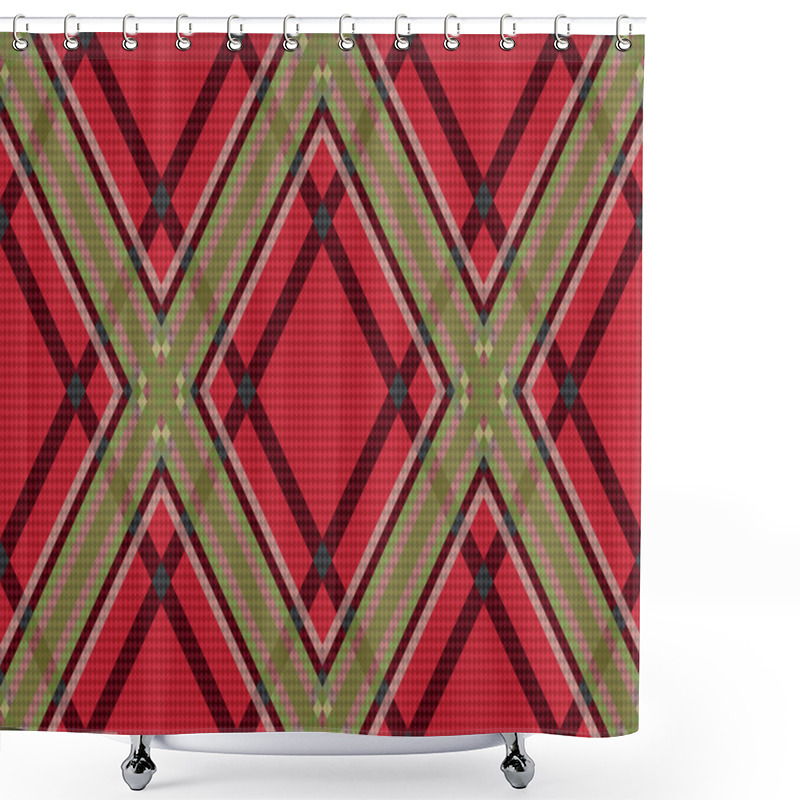 Personality  Rhombic Tartan Red And Green Fabric Seamless Texture Shower Curtains