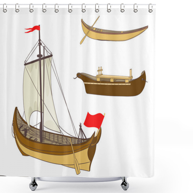 Personality  Wooden Sailing Boats On White. Vector Illustration Shower Curtains