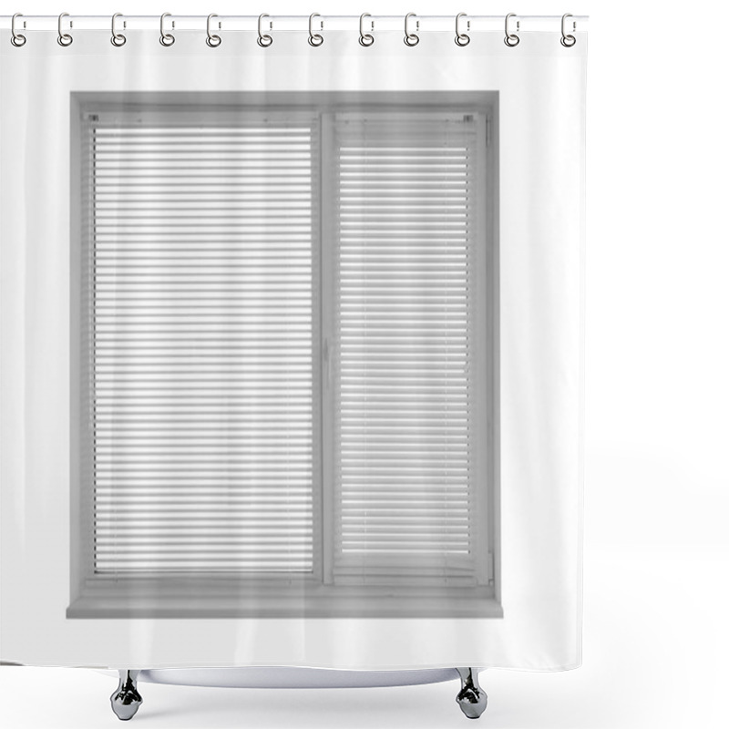 Personality  Clean Modern Window With Closed Shutters On White Background Shower Curtains