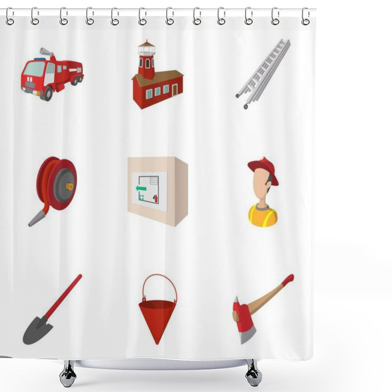 Personality  Fiery Profession Icons Set, Cartoon Style Shower Curtains