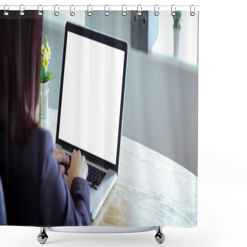 Personality  Businesswoman Working On Laptop Shower Curtains